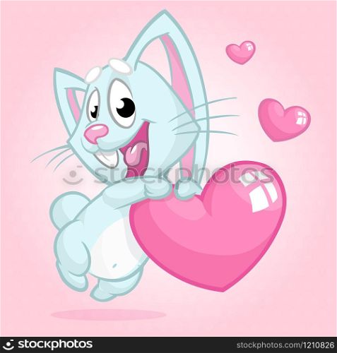 Cute little bunny holding love heart. Vector illustration