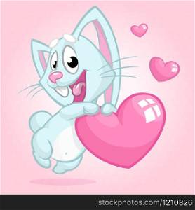 Cute little bunny holding love heart. Vector illustration