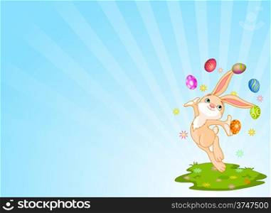 Cute little bunny juggling with Easter Eggs