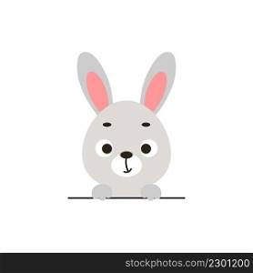 Cute little bunny on white background. Cartoon animal character for kids cards, baby shower, invitation, poster, t-shirt composition, house interior. Vector stock illustration.