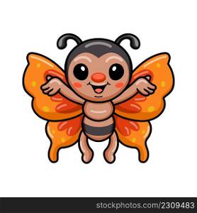 Cute little butterfly cartoon raising hands