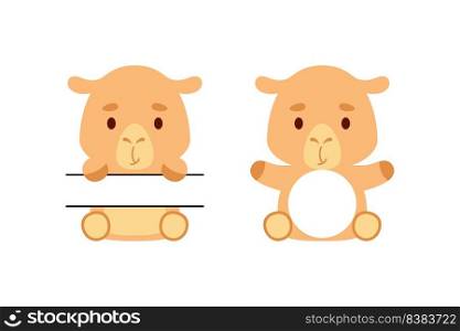 Cute little camel split monogram. Funny cartoon character for kids t-shirts, nursery decoration, baby shower, greeting cards, invitations, scrapbooking, home decor. Vector stock illustration
