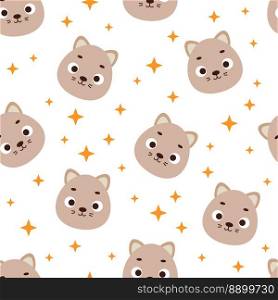 Cute little cat head seamless childish pattern. Funny cartoon animal character for fabric, wrapping, textile, wallpaper, apparel. Vector illustration