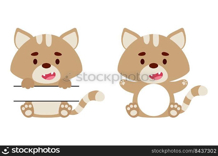 Cute little cat split monogram. Funny cartoon character for kids t-shirts, nursery decoration, baby shower, greeting cards, invitations, scrapbooking, home decor. Vector stock illustration