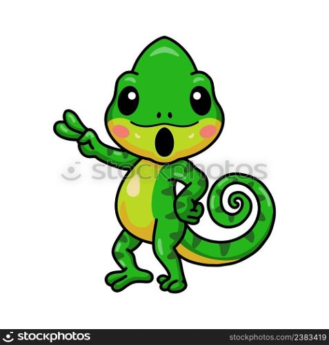 Cute little chameleon cartoon posing