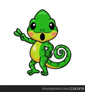 Cute little chameleon cartoon posing