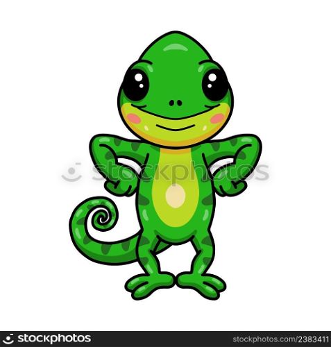 Cute little chameleon cartoon standing