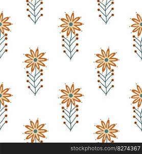 Cute little chamomile floral ornament wallpaper. Aster flower seamless pattern. Simple design for fabric, textile print, wrapping, cover. Vector illustration. Cute little chamomile floral ornament wallpaper. Aster flower seamless pattern.