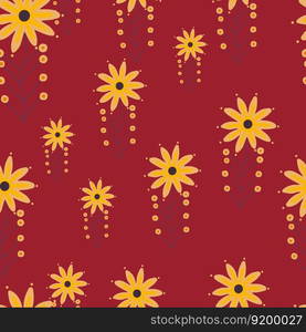 Cute little chamomile floral ornament wallpaper. Aster flower seamless pattern. Simple design for fabric, textile print, wrapping, cover. Vector illustration. Cute little chamomile floral ornament wallpaper. Aster flower seamless pattern.