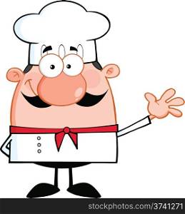 Cute Little Chef Cartoon Character Waving For Greeting