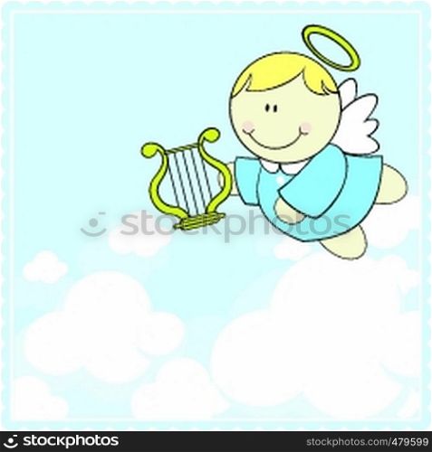 cute little cherub with harp