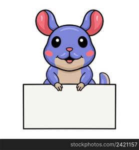 Cute little chinchilla cartoon with blank sign
