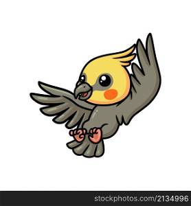 Cute little cockatoo cartoon flying