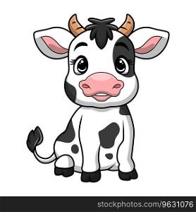 Cute little cow cartoon on white background