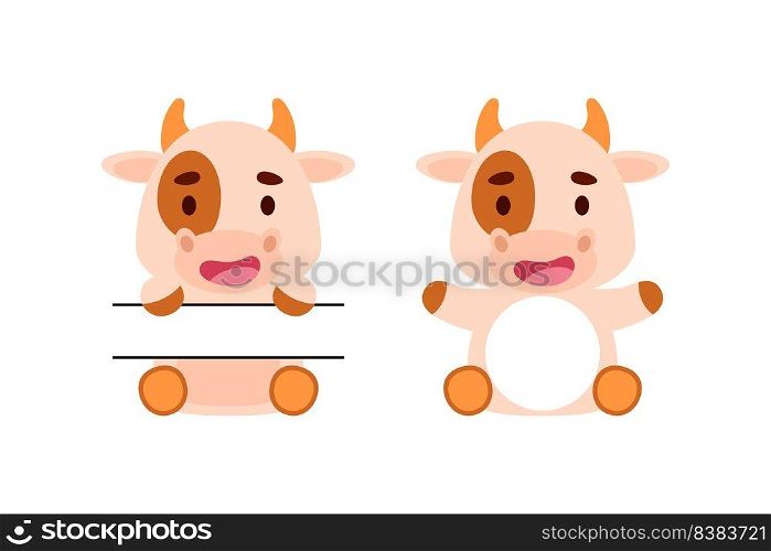 Cute little cow split monogram. Funny cartoon character for kids t-shirts, nursery decoration, baby shower, greeting cards, invitations, scrapbooking, home decor. Vector stock illustration