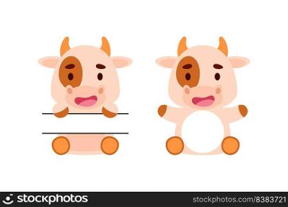 Cute little cow split monogram. Funny cartoon character for kids t-shirts, nursery decoration, baby shower, greeting cards, invitations, scrapbooking, home decor. Vector stock illustration