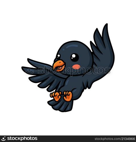 Cute little crow cartoon flying
