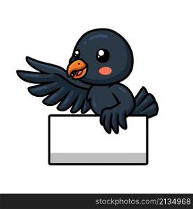 Cute little crow cartoon with blank sign