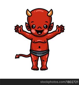Cute little devil cartoon raising hands