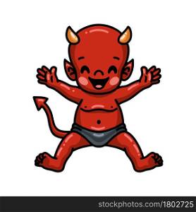 Cute little devil cartoon raising hands