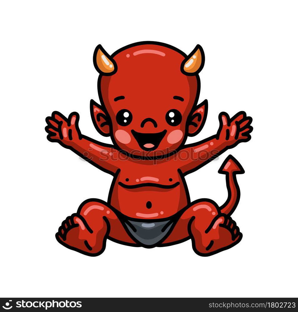 Cute little devil cartoon sitting — Stockphotos.com