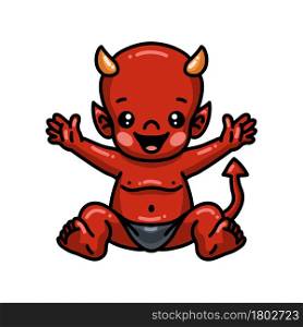 Cute little devil cartoon sitting