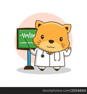 Cute Little Doctor Cat Heart Monitor Cartoon Friendly Children Health