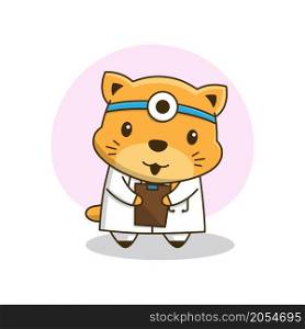 Cute Little Doctor Cat Medical Report Cartoon Friendly Children Health