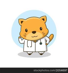 Cute Little Doctor Cat Waving Hand Cartoon Friendly Children Health