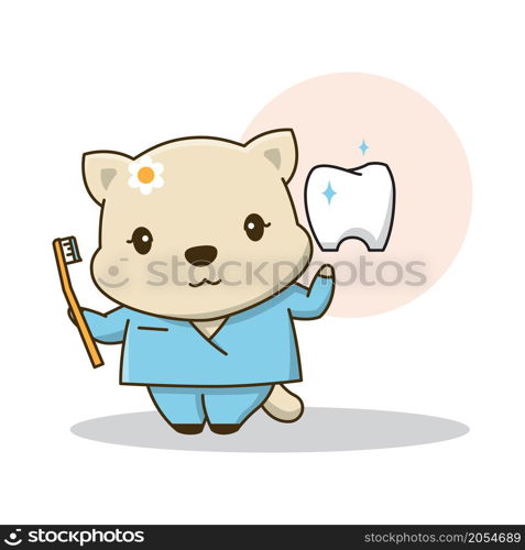 Cute Little Doctor Dentist Cat Toothbrush Cartoon Friendly Dental Care