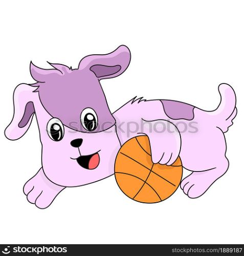 cute little dog playing ball. cartoon illustration sticker emoticon