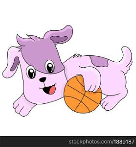 cute little dog playing ball. cartoon illustration sticker emoticon