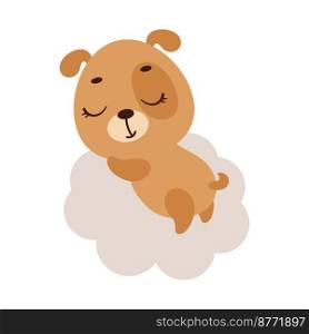 Cute little dog sleeping on cloud. Cartoon animal character for kids t-shirt, nursery decoration, baby shower, greeting cards, invitations, house interior. Vector stock illustration