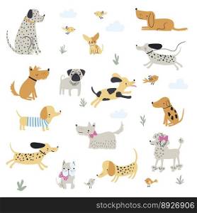 Cute little dogs hand drawn vector image