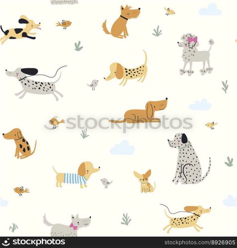 Cute little dogs seamless pattern vector image