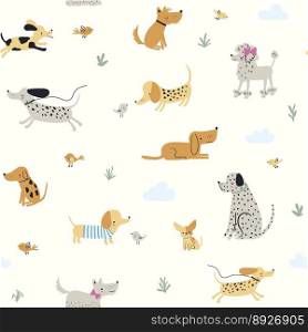 Cute little dogs seamless pattern vector image