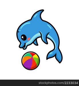 Cute little dolphin cartoon playing ball