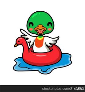 Cute little duck cartoon floating on pool ring inflatable