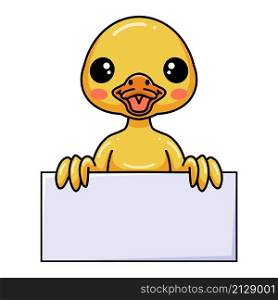 Cute little duck cartoon with blank sign