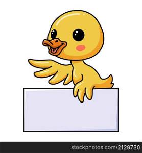 Cute little duck cartoon with blank sign
