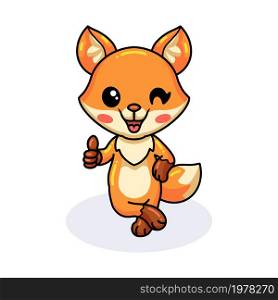 Cute little fox cartoon giving thumb up