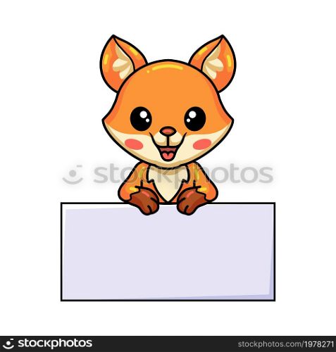 Cute little fox cartoon with blank sign