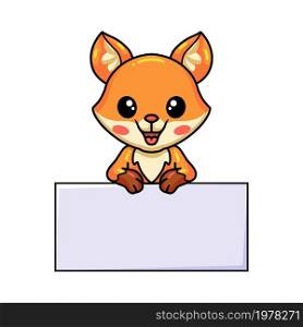 Cute little fox cartoon with blank sign