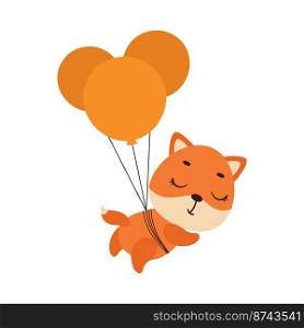 Cute little fox flying on balloons. Cartoon animal character for kids t-shirts, nursery decoration, baby shower, greeting card, invitation, house interior. Vector stock illustration