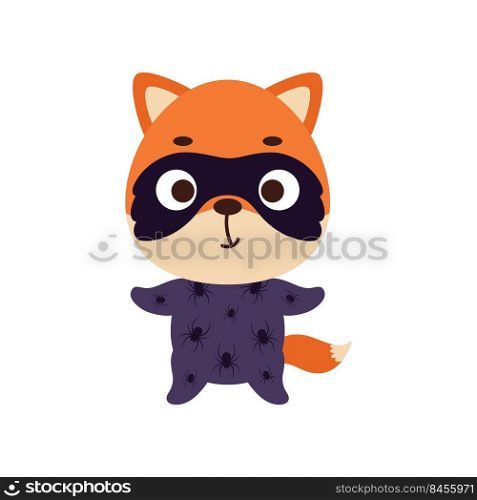 Cute little fox in a Halloween costume. Cartoon animal character for kids t-shirts, nursery decoration, baby shower, greeting card, invitation, house interior. Vector stock illustration