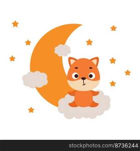 Cute little fox sitting on cloud. Cartoon animal character for kids t-shirt, nursery decoration, baby shower, greeting cards, invitations, house interior. Vector stock illustration