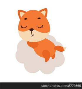 Cute little fox sleeping on cloud. Cartoon animal character for kids t-shirt, nursery decoration, baby shower, greeting cards, invitations, house interior. Vector stock illustration