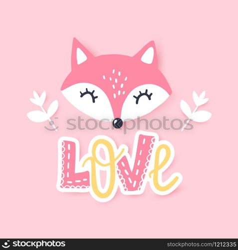 Cute little fox. Vector animal illustration. Hand drawn cartoon fox. It can be used for baby t-shirt design, fashion print, cards, design element for children&rsquo;s clothes.. Cute little fox. Vector animal illustration. Hand drawn cartoon fox.