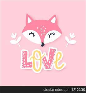 Cute little fox. Vector animal illustration. Hand drawn cartoon fox. It can be used for baby t-shirt design, fashion print, cards, design element for children&rsquo;s clothes.. Cute little fox. Vector animal illustration. Hand drawn cartoon fox.