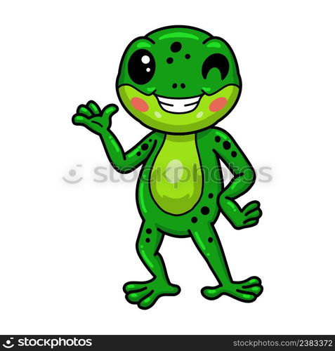 Cute little frog cartoon waving hand